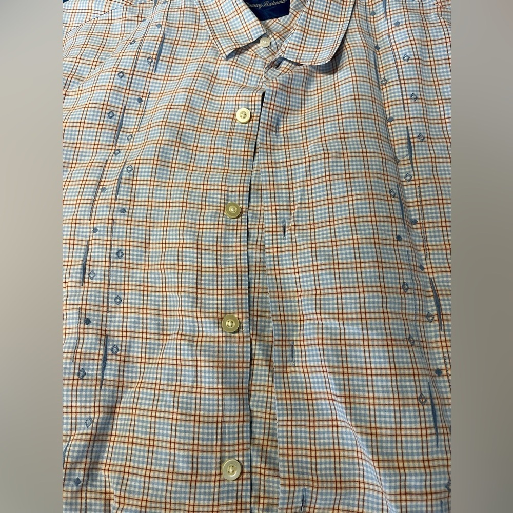 Tommy Bahama Mens XL Blue Ora Embroidered Camp Linen Silk Short Sleeve Shirt